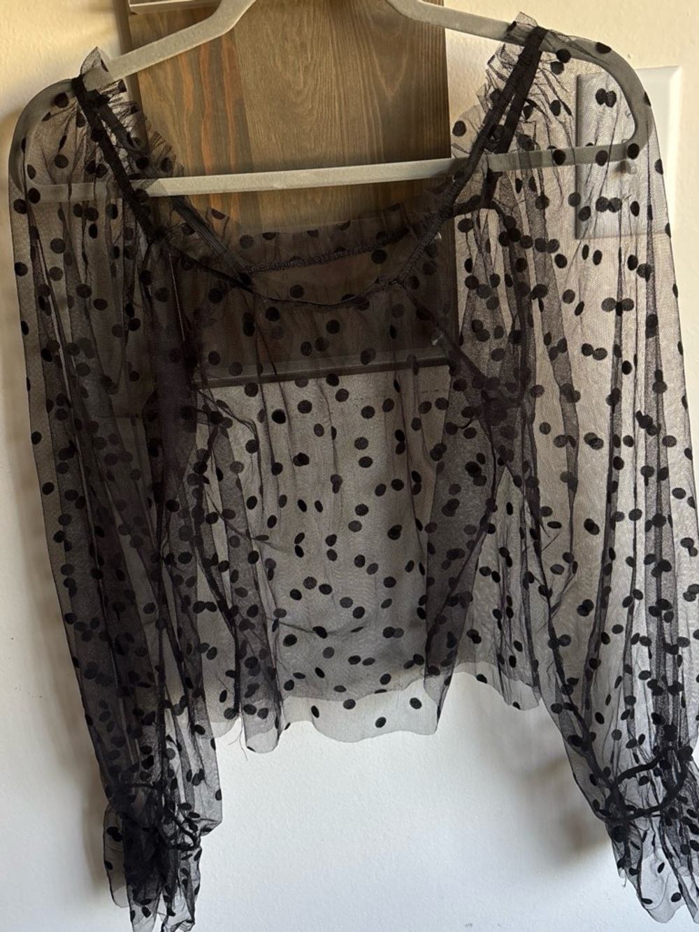 Nordstrom Black Sheer Polka Dot Mesh Blouse - Picture 3 of 3